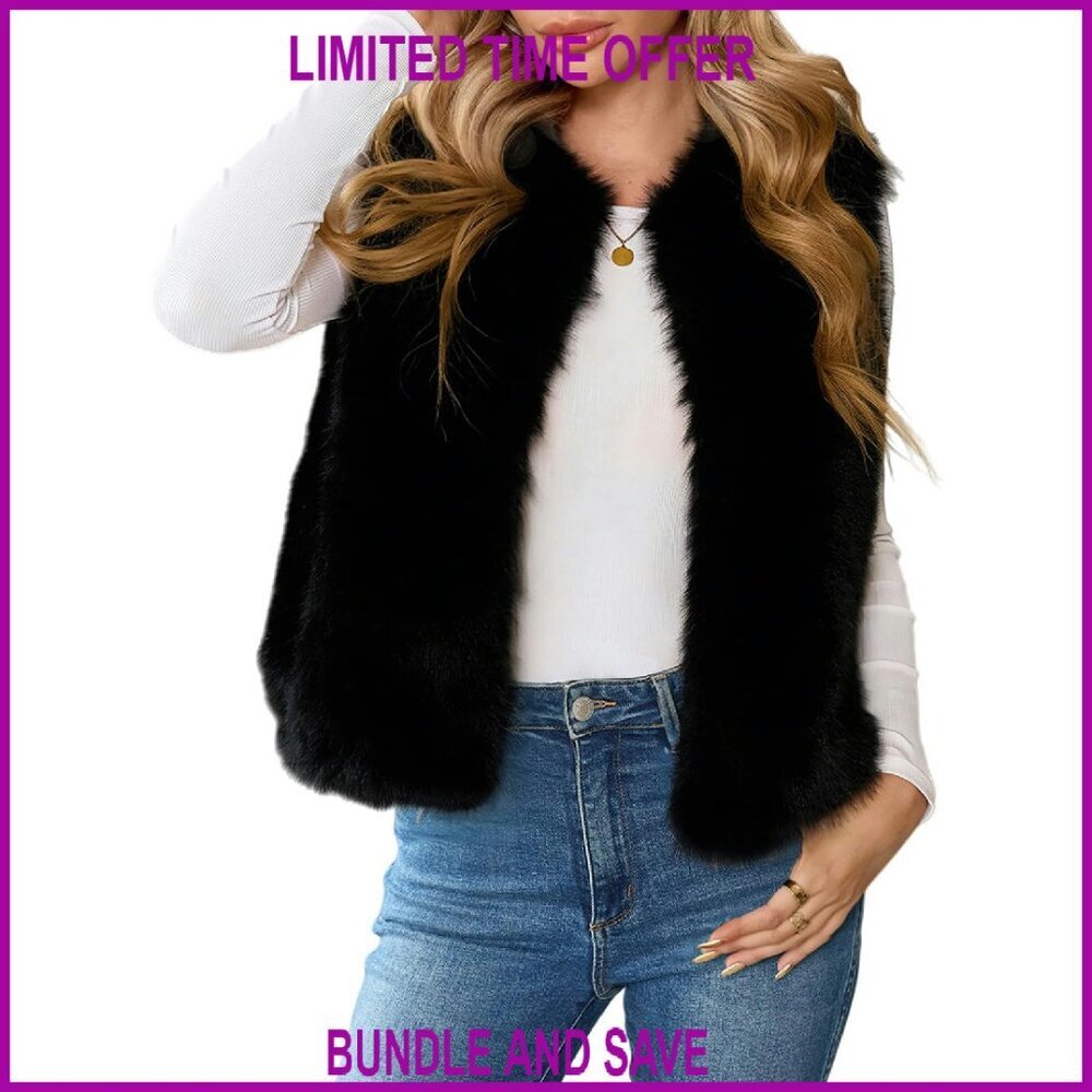 Faux Fur Vest Sleeveless Fuzzy Jacket Winter Outerwear Open Front Cardigan